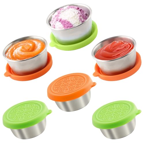 6x1.6 Oz Salad Dressing Containers With Lids, Small Leakproof Reusable Stainless Steel Salad Dressing Container To Go For Lunch Boxes,Sauce containers, Picnics,Travel Meal Prep And Kitchen Storage. - color: Green Orange, size: 1.6oz