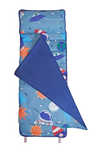 EVERYDAY KIDS Nap Mat w/Removable Pillow -Outer Space Adventures- Carry Handle with Straps Closure, Rollup Design, Soft Microfiber for Preschool, Daycare, Travel Sleeping Bag - Ages 3-6 Years - color: Outer Space Adventures