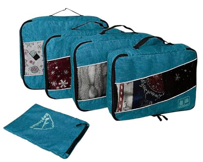 5 Set Packing Cubes for Travel Large Suitcase Luggage Organizer Bags Travel Accessories Vacation 4 Cubes 1 Laundry Pouch Bag - color: Snow Teal