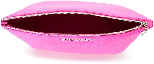 Juicy Couture Pink Makeup Bag Cosmetics Organizer Travel Essentials Zip Top Wedge Velour Heart Love