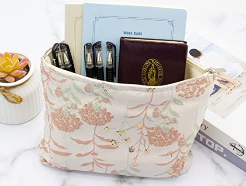 Makeup Bags for Purse Zipper Cosmetic Pouch Large Travel Canvas Make Up Organizer Tool Pouch for Women and Girls,Brocade Flower Pink - color: Brocade Flower Pink