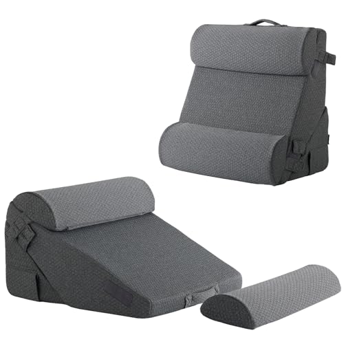 Bedluxe Adjustable 4pcs Bed Wedge Pillow Set, Memory Foam Wedge Pillow Post Surgery for Back, Neck, Leg Pain Relief, Pillow Wedge for Sleeping, Sitting up in Bed, Acid Reflux and GERD, Dark Grey - color: Dark Grey, size: Adjustable 9&12 Inch + 2 Head Pill