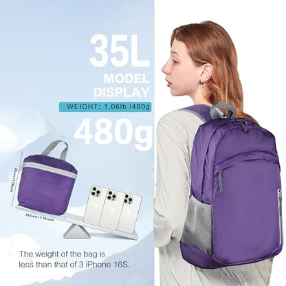 Waterproof Foldable Backpack Dry Storage Lightweight Daypack 35L Outdoor Backpack for Beach Men Women Purple - color: Purple