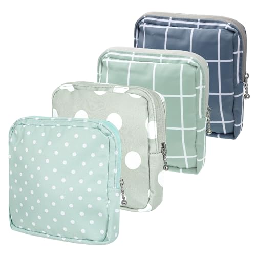 ElevateTech Sanitary Napkin Storage Bags, 4 Pcs Pad Bag for Period Tampon Bags Portable Menstrual Pad Pouch Feminine Pouch First Period Bag Gifts for Women - color: Green, White