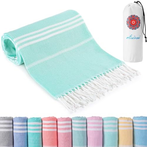 Antfuny Turkish Beach Towels Vacation Essentials Quick Dry Sand Free Oversized Bath Pool Swim Towel Extra Large XL Blanket Adult Travel Cruise Accessories Must Haves Clearance Stuff Necessities - color: Thinner Aqua, size: 72 x 36 inch