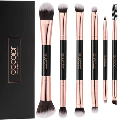 Docolor Double Sided Makeup Brushes, 6Pcs Double Ended Eyeshadow Brush Set Professional Eye Makeup Brushes Set Foundation Eyeshadow Blending Eyebrow Travel Make Up Brushes Kits - color: 6 Pcs