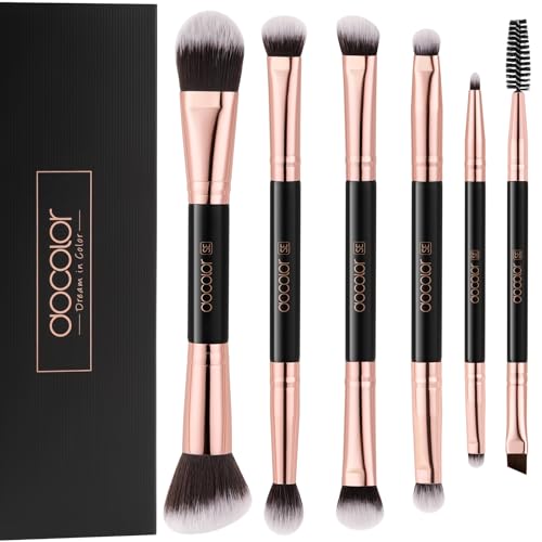 Docolor Double Sided Makeup Brushes, 6Pcs Double Ended Eyeshadow Brush Set Professional Eye Makeup Brushes Set Foundation Eyeshadow Blending Eyebrow Travel Make Up Brushes Kits - color: 6 Pcs