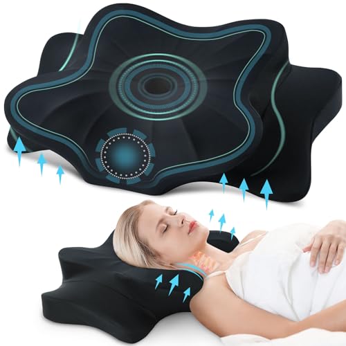 DONAMA Cervical Pillow for Neck and Shoulder Pain Relief, Cooling Contour Memory Foam Pillow, Dual-Height Ergonomic Neck Support Pillow for Side Back Stomach Sleepers with Removable Pillowcase - color: All Black, size: Queen Size