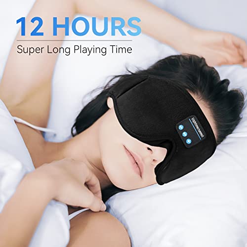 Sleep Headphones, Bluetooth 5.0 Wireless 3D Eye Mask, Lightimetunnel Washable Sleeping Headphones for Side Sleepers With Adjustable Ultra Thin Stereo Speakers Microphone Hands Free for Insomnia Travel - color: Black