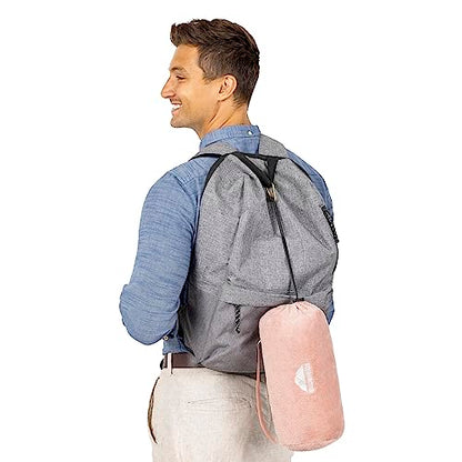BlueHills Travel Blanket Pillow Rolled Premium Soft Plush Airplane Throw Traveling Gifts Compact in a Bag 70 X 48 inches Long Plane Flight Portable Lightweight Pink R02 - color: R02-pink