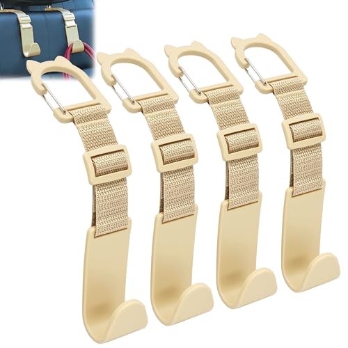 Amooca Car Headrest Hooks 4 Pack Adjustable Universal Fit Auto Seat Back Organizer Storage Hanger Purse Bags Holder with Clip Beige - color: Beige