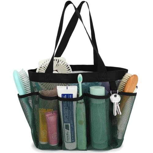 Fammart Mesh Shower Caddy Portable for College Dorm Room Essentials, Odorless Polyester Large Shower Tote Bag with Dual Handles, 8-Pocket Quick-Dry Toiletry Organizer for Travel, Beach, Camping, Gym - color: Multiple Pockets - Green