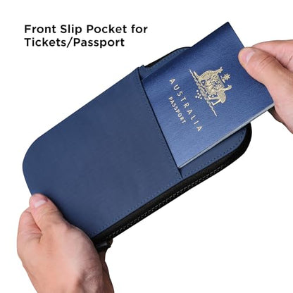 ALPAKA Zip Travel Wallet Blue Axoflux 210D - RFID Passport Holder - Self Locking Zipper - Tear Resistant Material - Four Pockets and Two Card Slots - HUB Accessories Compatible - color: Blue