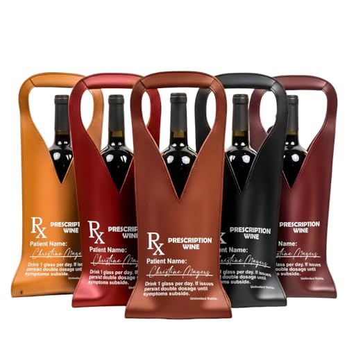 Prescription Wine Funny Drink 1 Glass Per Day - For Him, Her - Personalized Leather Wine Bag, Custom PU Leather Wine Bottle Carrier Gift for Him Her, Funny Wine Gift Idea for Parties Travel