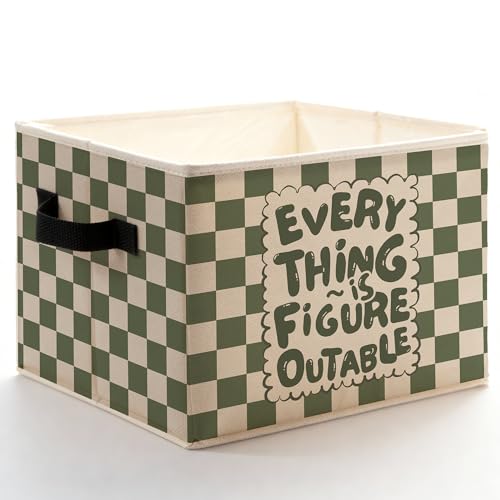 Green and White Checkered Inspirational Storage Bins Box with Handles, Everything Is Figureoutable Foldable Basket Toybox for Kids Room Nursery Playroom Bathroom Clothes Toys Books - color: color-02