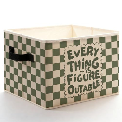Green and White Checkered Inspirational Storage Bins Box with Handles, Everything Is Figureoutable Foldable Basket Toybox for Kids Room Nursery Playroom Bathroom Clothes Toys Books - color: color-02