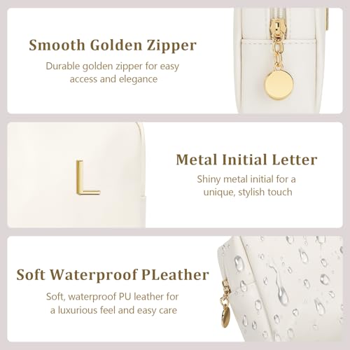 Personalized Birthday Gifts for Women - Initial Makeup Bag Set Travel Toiletry Bag Cosmetic Bags Soft Waterproof PU Leather Makeup Pouch Travel Essentials (L, 1pc Beige) - size: 1pc Beige, style: L