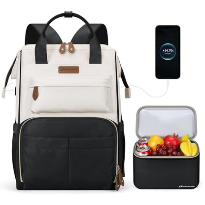 Maelstrom Travel Backpack for Women Men,Laptop Backpack Fits 15.6-17.3 Inch Laptop, Nurse/Work Bag with Insulated Lunch Box (Black-beige) - color: Black-beige