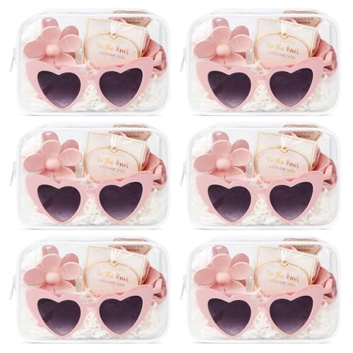 DEEKA 30 Pcs Bridesmaid Proposal Bag Set Gift Clear Makeup Toiletry Bag Bachelorette Party Favors Sunglasses Flower Claw Clips Scrunchies Knot Bracelets Bridal Wedding Party Gifts (Pink) - color: Pink(Flower Claw Clip), size: 6 Sets