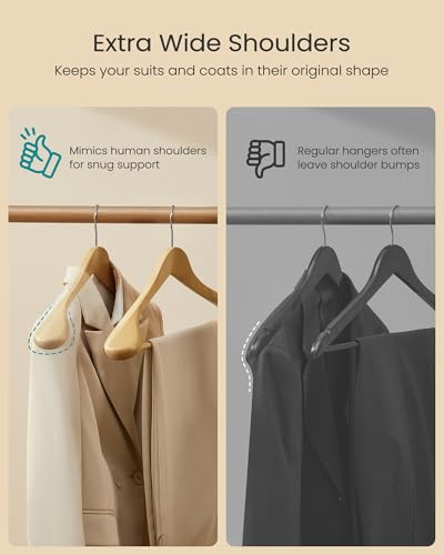 SONGMICS Extra Wide Wooden Suit Hangers, Set of 10 Clothes Hangers, Swivel Hooks, Non-Slip Bars, for Outfits, Suits, Coats, Shirts, Dresses, Natural Color UCRW050KZ02 - color: Natural Color