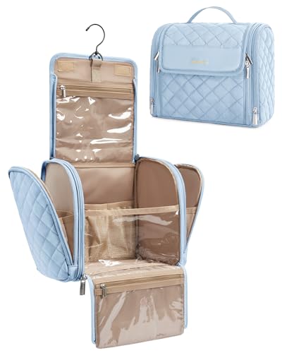 BAGSMART Toiletry Bag for Women, Travel Toiletry Bag Makeup Cosmetic Bag with Hanging Hook, Water-resistant for Toiletries Accessories Brushes Sponge - color: Dawn Blue, size: Large