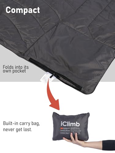 iClimb 3M Thinsulate Insulation Warm Camping Blanket Ultralight Compact - color: Dark Grey, size: 39” × 57”, 0.62 lb