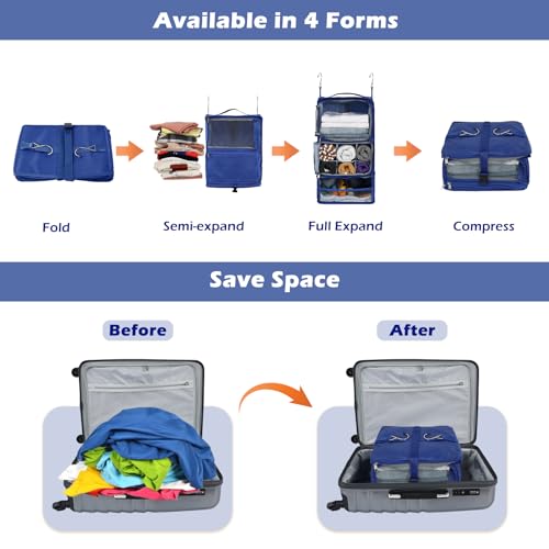 Surblue Hanging Shelves Travel Storage Bag Compression Packing Cube for Suitcase Collapsible with Extension Layer Large Capacity, Blue,XL - color: A-Blue, size: XL 13*10.2*23.2in