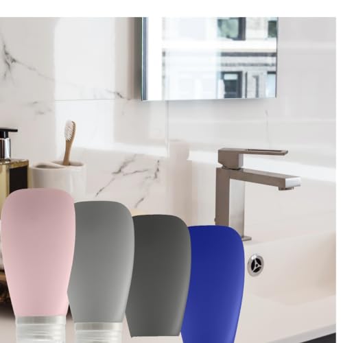 Travel Bottles for Toiletries, TSA Approved 3oz (90ml) Leak Proof Silicone Refillable Squeeze Travel Size Containers BPA Free for Cleansers, Lotions, Shampoo 4pk color (P,G,Blk,Blue) - color: Blue-Black-Pink-Gray