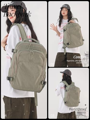 Travel Backpack For Women Men,Airline Approved Carry on Backpack,Casual Daypack for Business Travel Essentials (Green) - color: Green