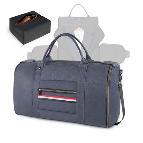 Geestock Garment Bags for Travel, Convertible Suit Travel Bag for Men & Women, Carry On Garment Bag with Shoe Pouch & Shoulder Strap, 2 in 1 Foldable Oxford Duffel Bags, Blue - color: Blue