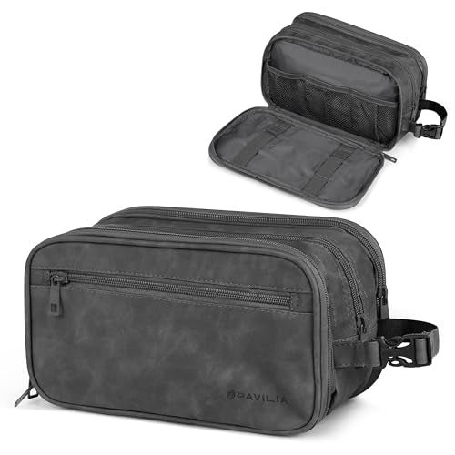 PAVILIA Toiletry Bag for Men, Travel Pouch Essentials Shaving Dopp Kit, Travel Bag Toiletries Organizer Case, Cosmetic Make Up Accessory, Water Resistant - color: Dark Grey, size: Large (10.5x5.5x6)