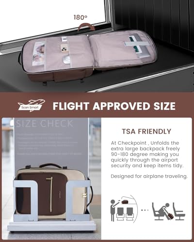 LOVEVOOK 40L Travel Backpack for Women & Men, Airline Approved Carry On Luggage with 3 Packing Cubes, TSA Overnight Bags, Waterproof Personal Item Bag, Weekender Essentials Backpacks fits 17" Laptop - color: Coffee-beige-black, size: Large