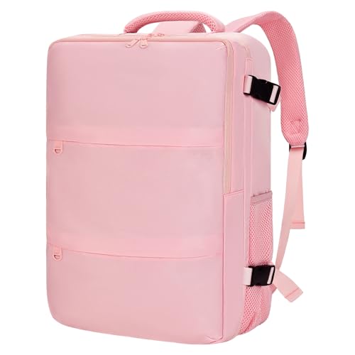 Carry On Backpack for Women & Men – Airline Approved Underseat Size, 15.6" Laptop Compartment, TSA-Friendly 180° Opening, Anti-Theft Business Travel Backpack with Trolley Sleeve(Pink, Medium) - color: Pink, size: Medium