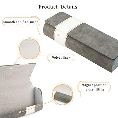 LifeArt Eyeglass Case Hard Shell, Portable Sunglass Case, Fashionable PU Leather Eyeglass Case, Lightweight - color: B_641_gray