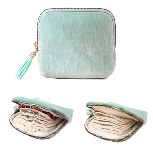 Small Jewelry Travel Case, Portable Travel Jewelry Organizer Soft Velvet Organizer Pouch Mini Travel Jewelry Bag with Zipper for Earring Crystal Bracelet Ring,Anti-Scratch(Teal Blue) - color: Teal Blue