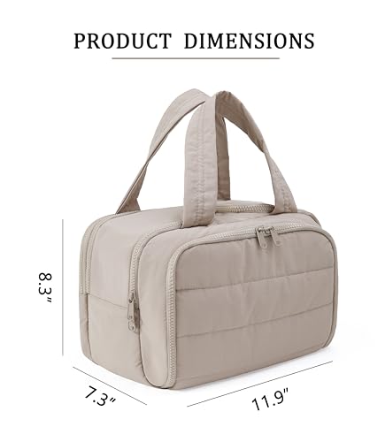 Travel Toiletry Bag for Women, Large Wide-open Puffy Cosmetic Makeup Bag with Wet-Dry Separation, Multi-Pocket Organizer with Carry Handle for Toiletries, Cosmetics, Essentials, Camel - color: Camel