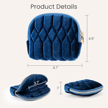2026 New Travel Jewelry Case, Small Travel Jewelry Bag with Zipper, 5-Layer velvet Travel Jewelry Pouch for Bracelet Rings Earring, chain,pendants,Bracelet(Navy Blue) - color: Navy blue