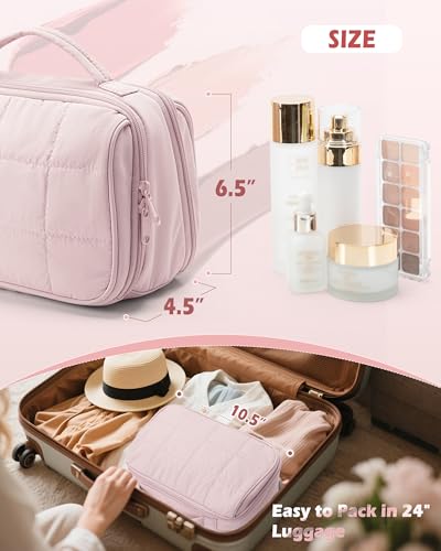 Marscamd Travel Makeup Bag for Women, Puffy Cosmetics Organizer with Waterproof Pockets, Toiletry Pouch for Makeup Brushes, Skincare & Travel Essentials, Pink (Bag Only) - color: Pink