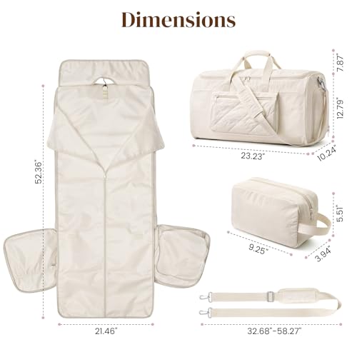 S-ZONE Garment Duffle Bags for Travel Carry on Convertible 2 in 1 Suit Bags Hanging Suitcase with Toiletry Bag 50L - color: Off-white