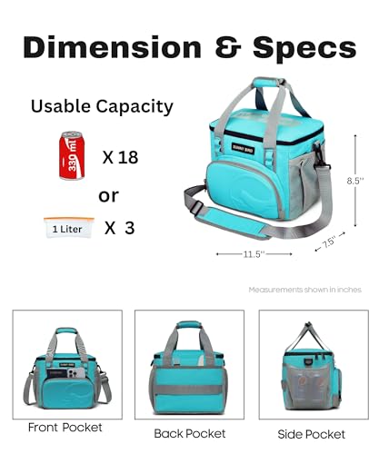 SUNNY BIRD 12L Large Insulated Lunch Bag, Leakproof and Foldable Lunch Cooler Box for Women Adult and Men, Fits 18 Cans (Aqua Blue 01) - color: Aqua Blue 01