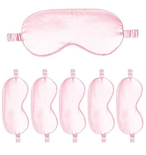 6PACK Silk Sleep Mask Satin Eye Masks Blackout Silky Eyeshade Cover Soft Blindfold Eyeshades for Women Sleeping Travel Gift - color: Pale Pink