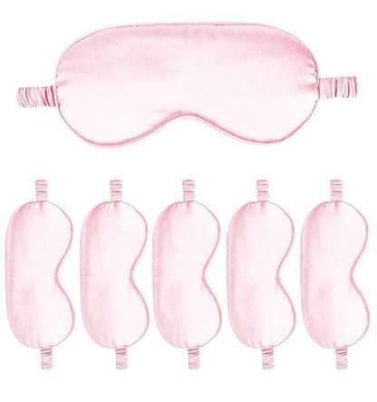 6PACK Silk Sleep Mask Satin Eye Masks Blackout Silky Eyeshade Cover Soft Blindfold Eyeshades for Women Sleeping Travel Gift - color: Pale Pink