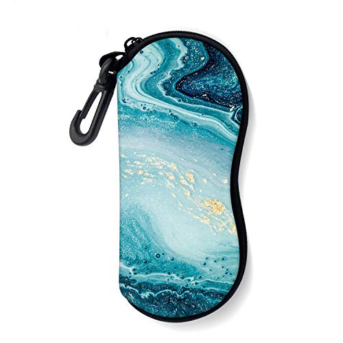 Sunglasses Soft Case with Carabiner Ultra Light Neoprene Zipper Glasses Case - color: Blue Marble