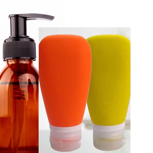 Travel Bottles for Toiletries, TSA Approved 3 oz Leak Proof Silicone Refillable Squeeze Travel Size Containers BPA Free for Cleansers, Lotions, Shampoo for Airplane 2pk (Orange,Yellow) - color: Orange-Yellow