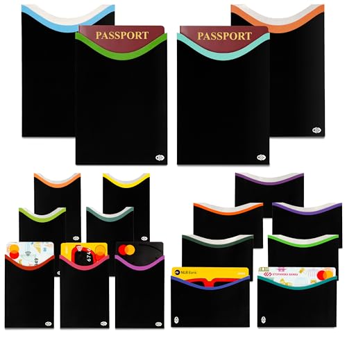 RFID Blocking Sleeves for Credit Cards & Passport (7 Short & 7 Long Side & 4 Passport Sleeves) RFID Card Holder and Protector Sleeve for Credit, Passport Identity Theft Protection Travel Wallet Slim - color: 7 Side Load + 7 Top Load + 4 Passport