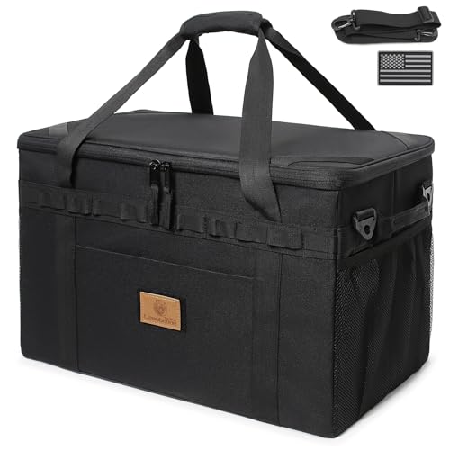 Tactical Camping Storage Bag Utility Tote Bag Camping Kitchen Organizer with Axe Holder & Shoulder Strap - color: Black, size: Large (46L)