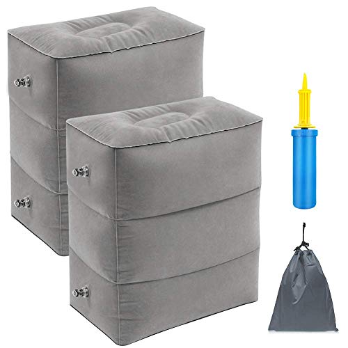 Inflatable Air Travel Foot Rest, Car Back Seat Pillow for Kids, Adjustable Height Leg Pillow for Long Flights, with Air Pump and Easy-Carry Strap, Great for Train, Office, Home (Grey, 2 Pack) - color: Gray 2