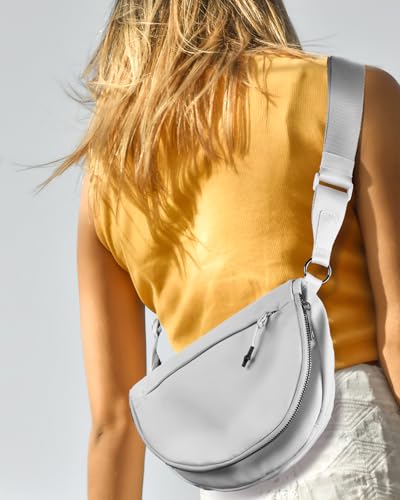 Crescent Bag for Women and Men, Fashion Medium Nylon Folding Crescent Moon Bag Single Shoulder Bag with Adjustable Strap - color: Light Grey
