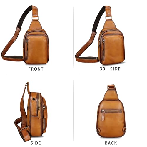 Genuine Leather Small Sling Bag for Women and Men Crossbody Bag Chest Bag Sling Backpack Purses for Hiking Sports Travel - color: Brown