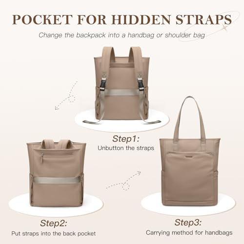 Convertible Laptop Backpack for Women Men Carry on Tote Backpack Teacher Bookbag for College Work Nurse Travel Leisure,16 Inch,Champagne Brown - color: Champagne Brown